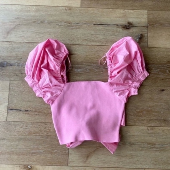 Zara Top Small Puff Sleeves Barbie Pink Blogger Favorite Summer - Picture 1 of 3